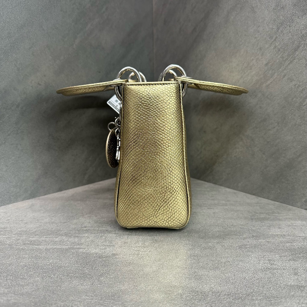 Dior Lizard Skin Three-Compartment Lady Dior Bag in Gold Lizard Leather, 2014 Serial Code
