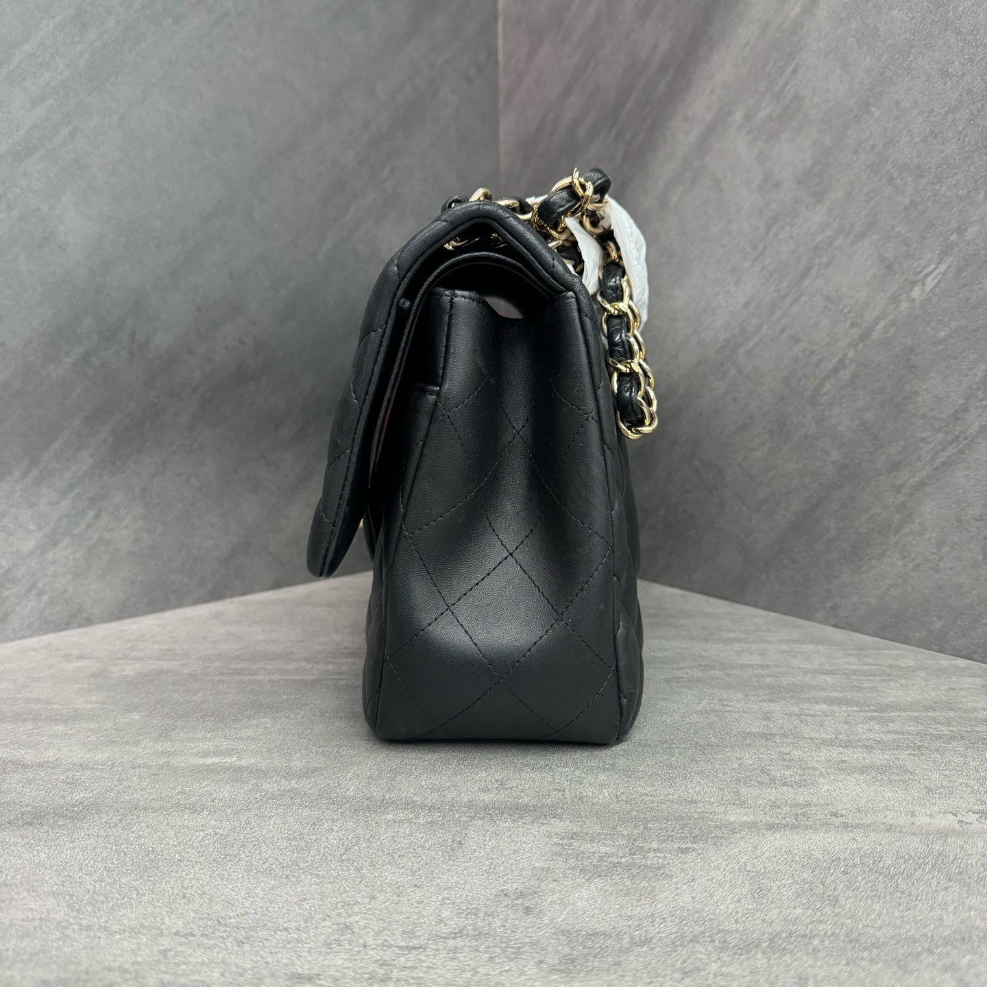 Chanel Black Gold Lambskin Jumbo, 16-inch format, clean interior, in stock at a favorable price
