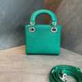 Dior Lady Dior Small Cannage Handle Bag, Emerald Lizard Skin, Diamond-Embellished Clasp, 2021 Serial Code