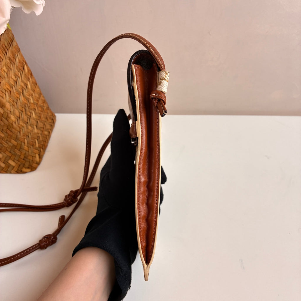 Celine Logo Vintage Lambskin Leather Flap Phone Bag Shoulder Bag 99% New Size: 10 x 18 x 2 Lambskin Material