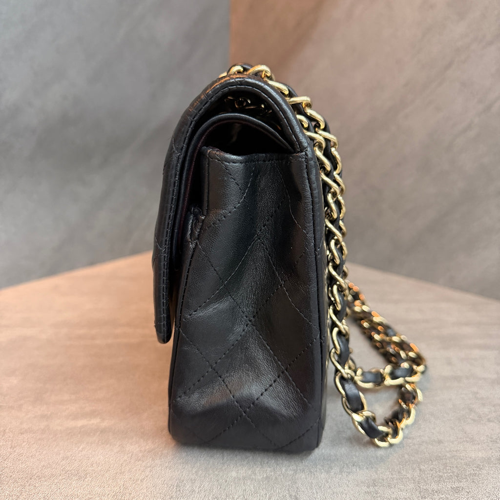 Chanel Classic Flap Medium, Black Lambskin with Gold Hardware, Structured Silhouette, Clean Interior, 14-series with Authenticity Card
