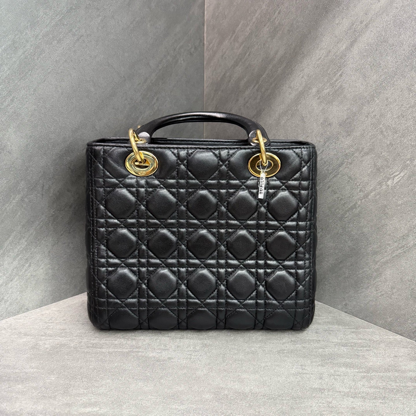 Dior Lady Dior 5-grid, black-gold lambskin, classic diamond quilting, gold hardware, 2013 serial number, in stock at favorable price