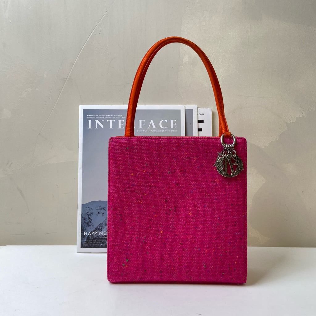 Dior Vintage Wool Tote Bag 99% New Purple Red with Orange Accents Tote Bag