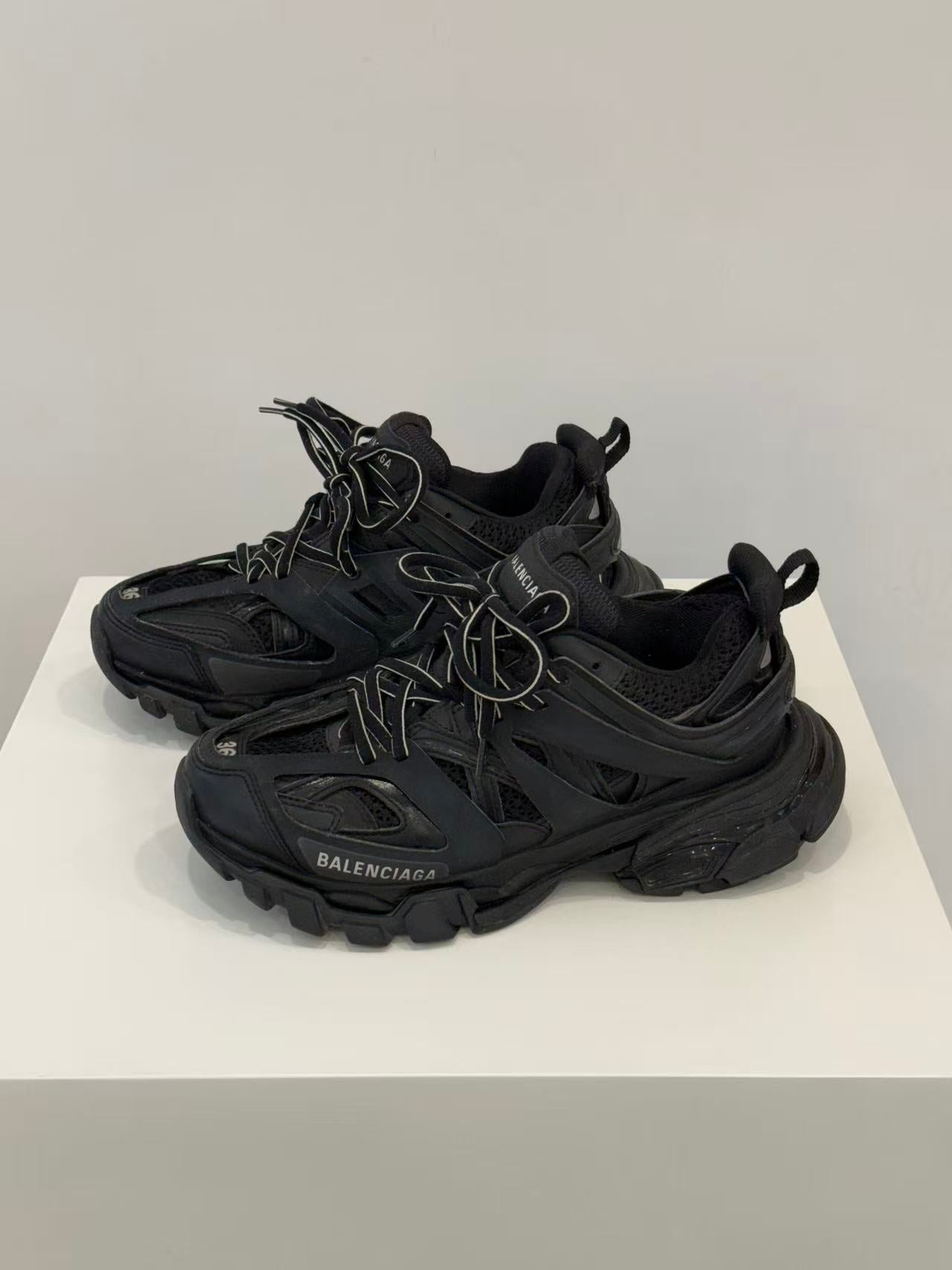 Size 36 Balenciaga Track Black Samurai Low-Top Distressed Dad Sneakers, Women's Style, Black / 99% New / No Original Box