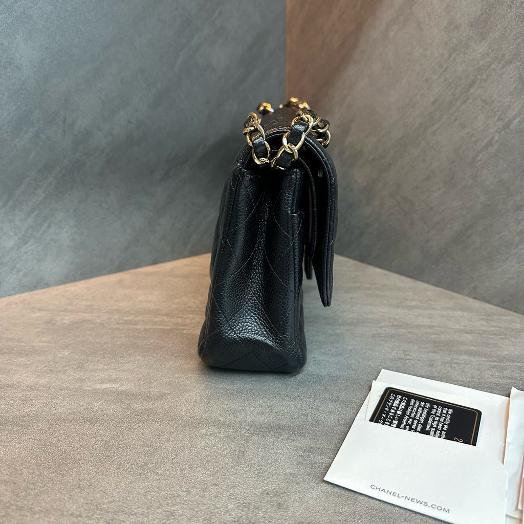 Chanel CF medium size black gold lychee leather chain bag, 25 pieces with card and ticket