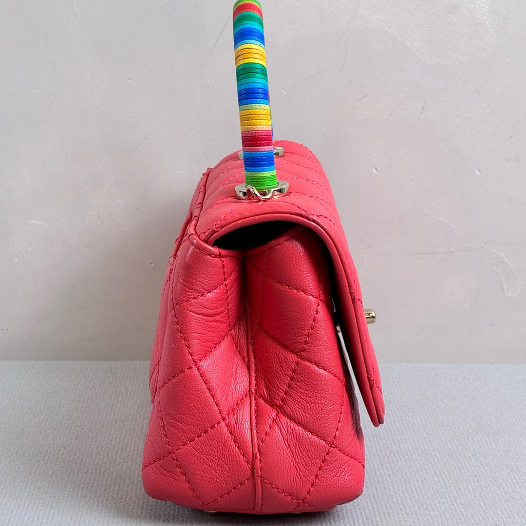 Chanel Coco Handle Rainbow Handle Mini Size 31 Opening in Fuchsia Color, Dimensions 19*13.
