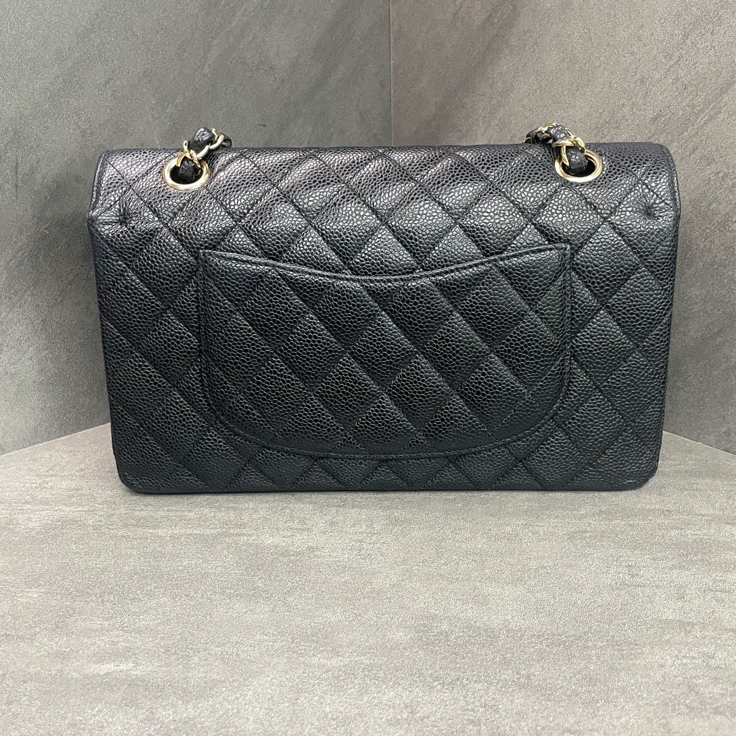 Chanel CF Medium Black Gold Litchi Leather Chain Bag 17th Edition with Card Original Condition