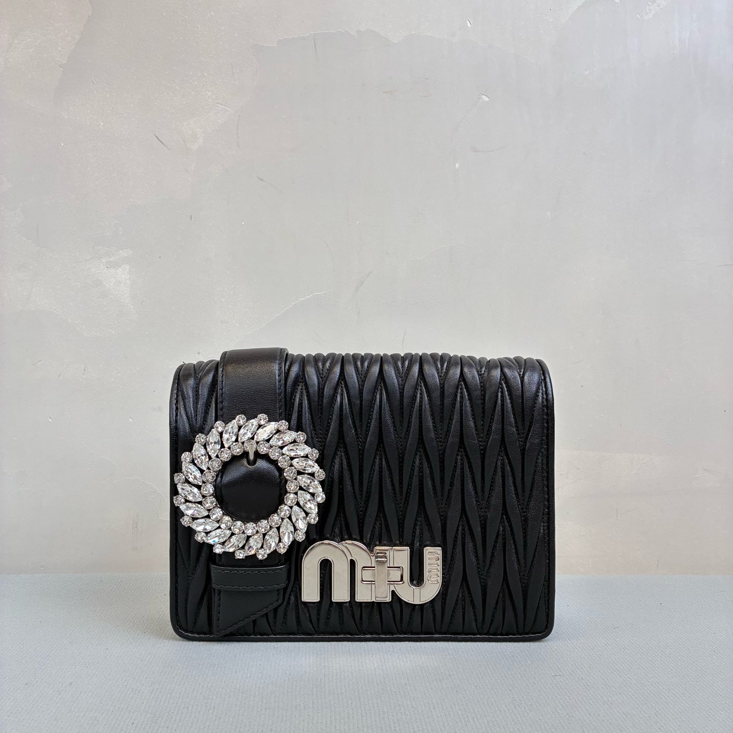 MiuMiu Black Evening Gemstone Diamond Buckle Limited Collection 99% New Size 20*12