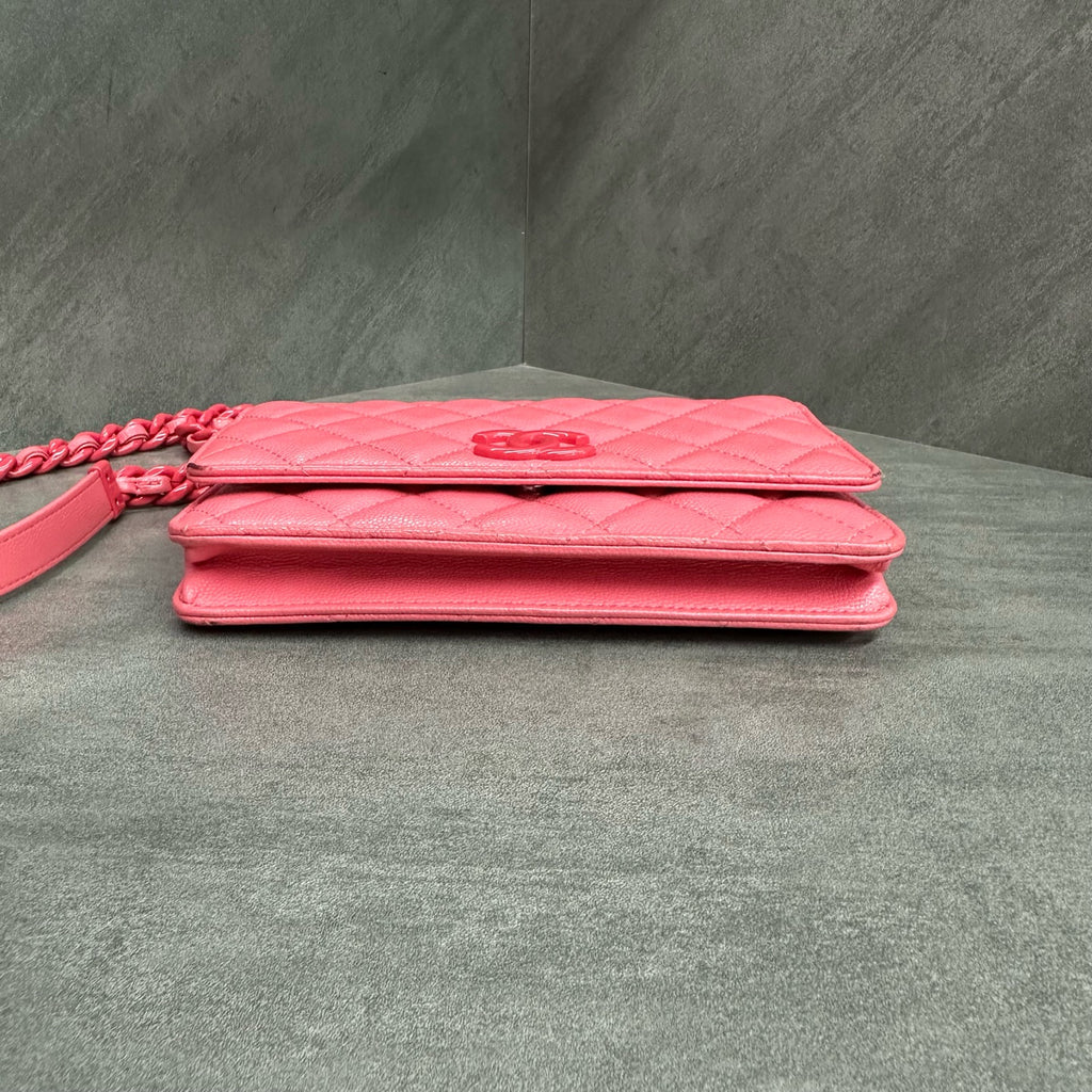 Chanel 21C Peach Litchi Cowhide Enamel Chain Bag, 30-series, with authenticity card, original condition