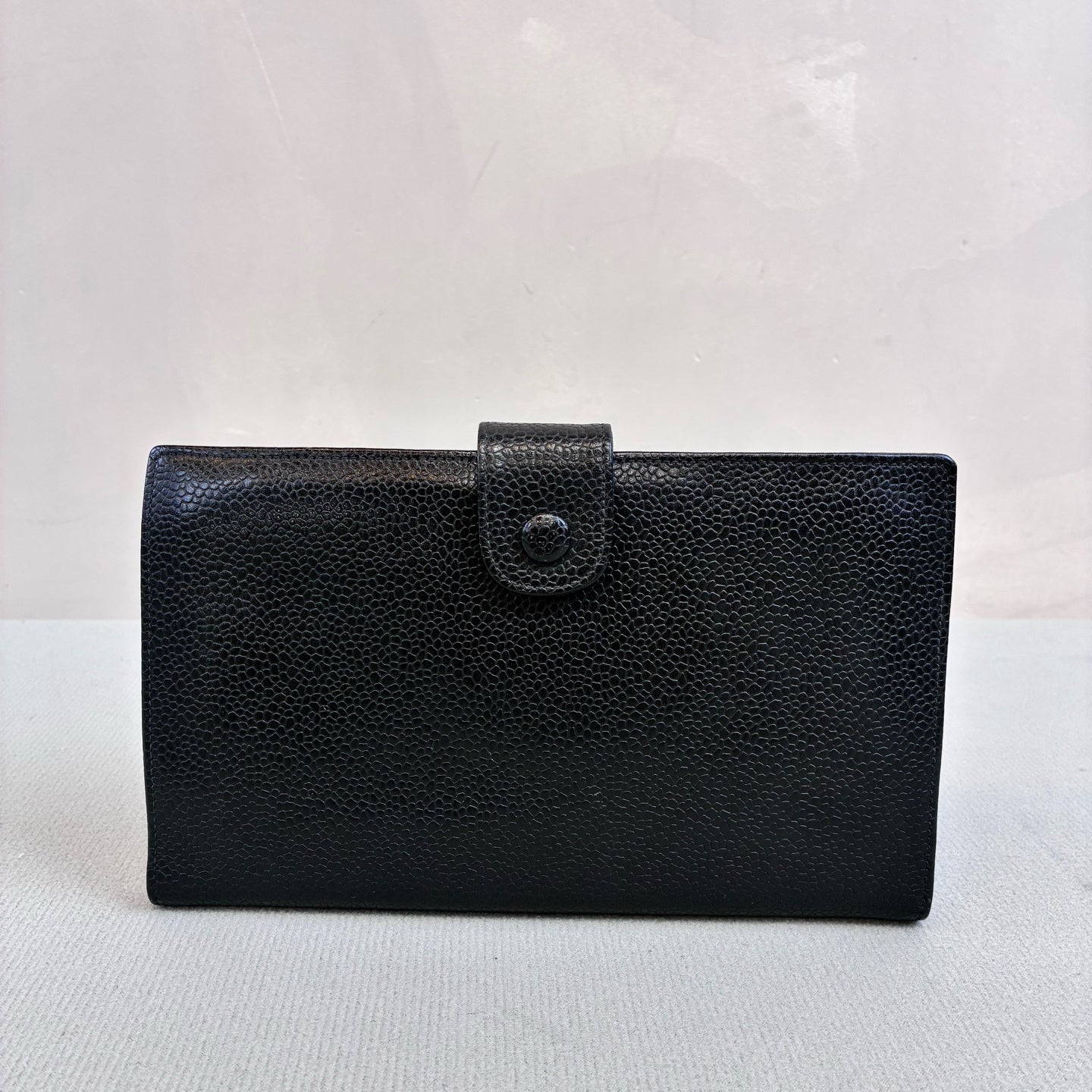 Chanel 4-Fold Vintage Wallet Litchi Grain Leather Black Size 18*10