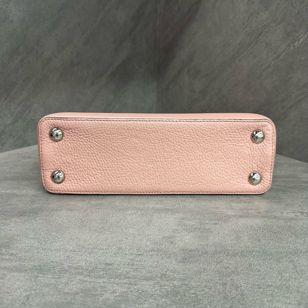 LV Louis Vuitton Capucines BB Pink Leather Silver-tone Handle Shoulder Bag with 2015 Serial Code