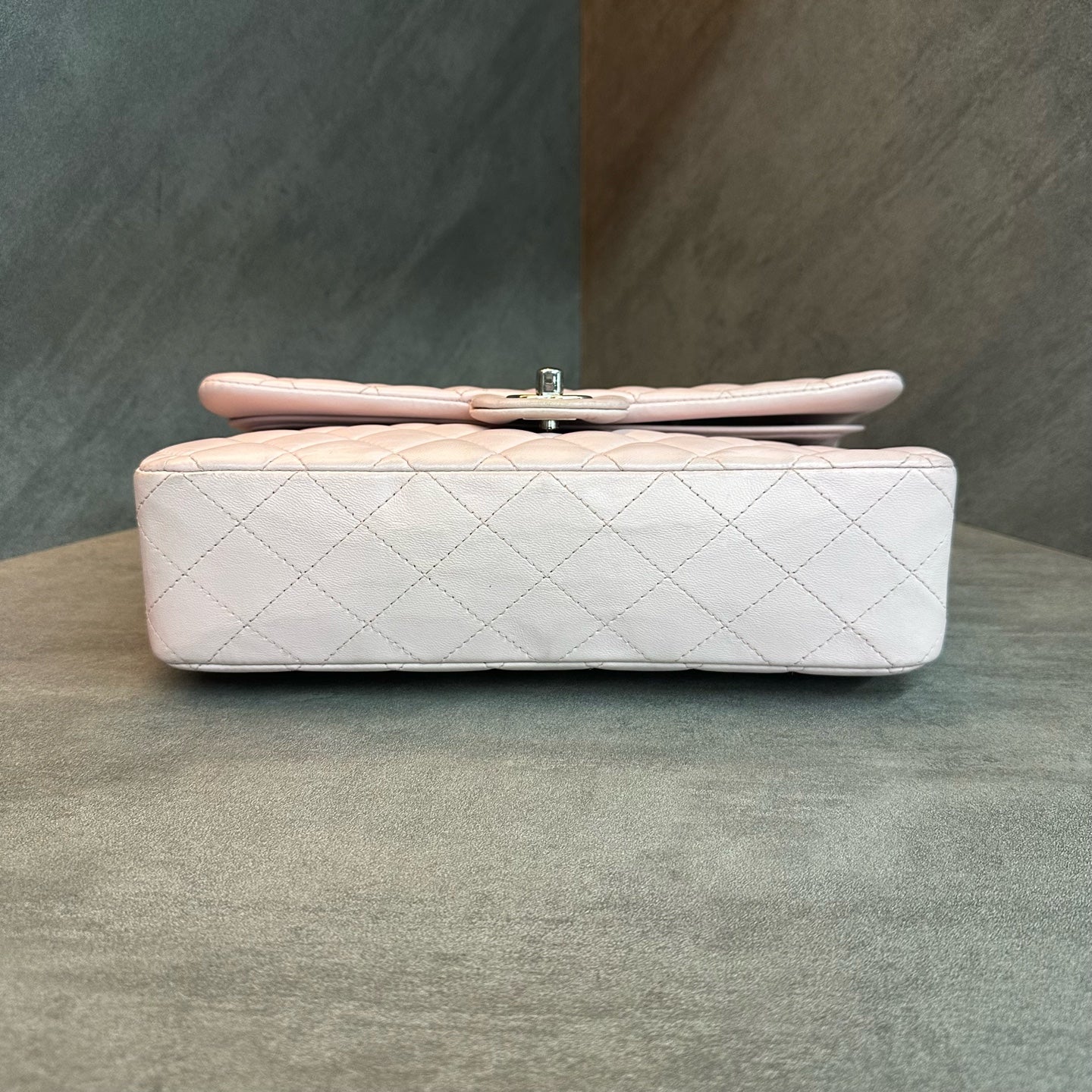 Chanel Medium Classic Flap Pink Silver Lambskin Chain Bag, 25-series code, structured shape, clean interior