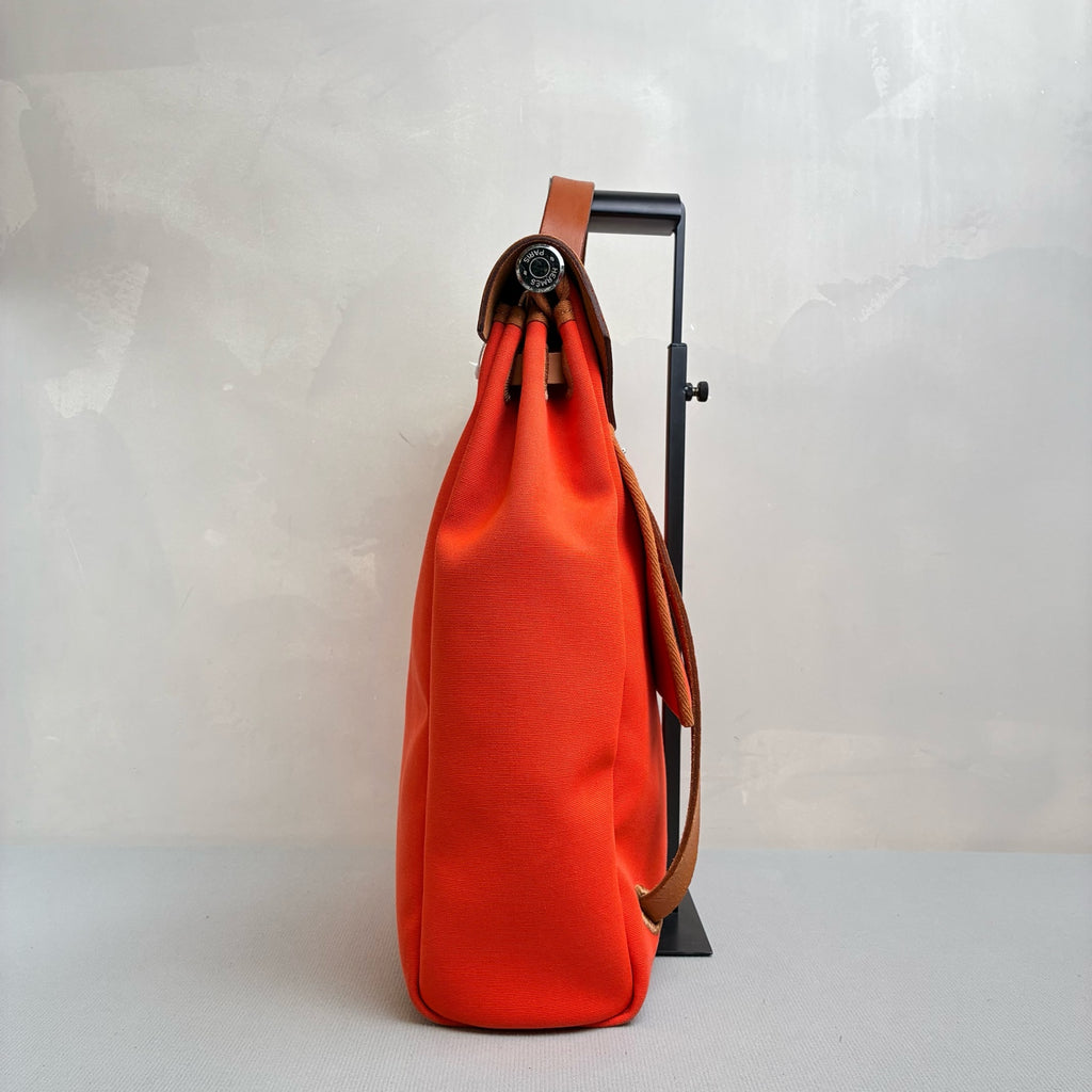 Hermes Herbag Backpack Handbag 95% New Size 30*36 Orange Canvas Frame G