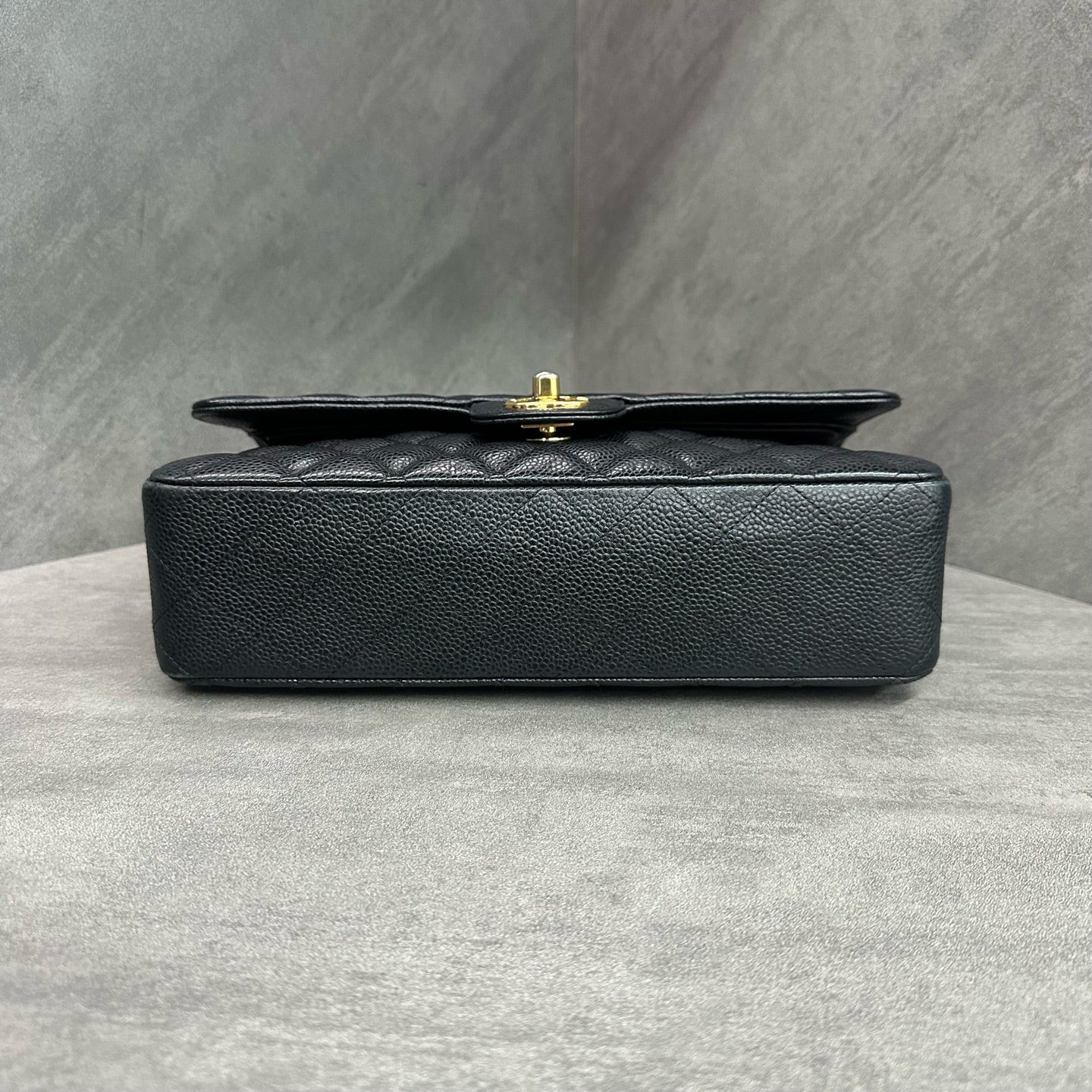 Chanel CF Medium Black Gold Litchi Leather Chain Bag, 19-series with authenticity card, structured shape, clean interior