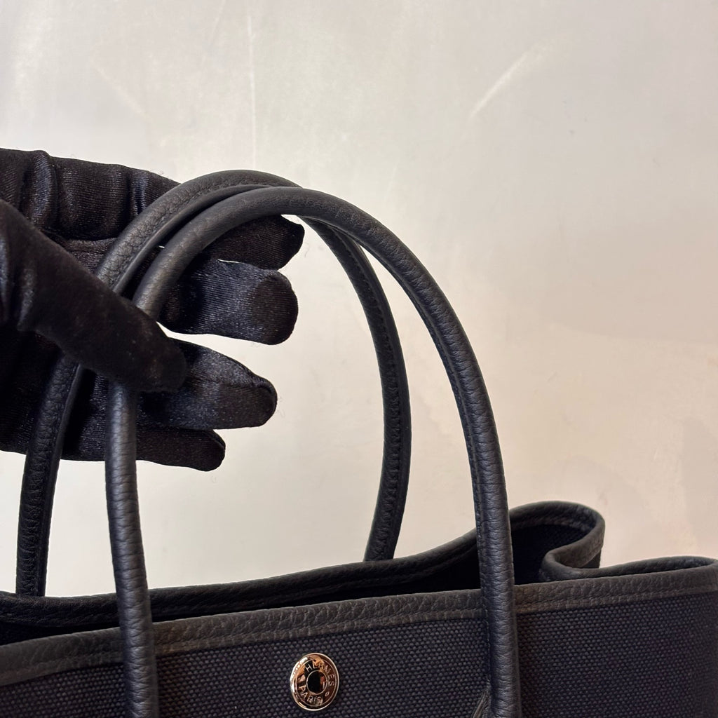 99% new Hermes Garden Party 30, black and silver Garden bag, canvas with leather, K刻.