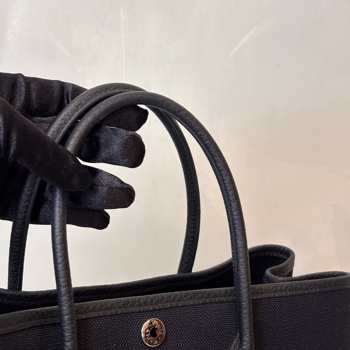 99% new Hermes Garden Party 30, black and silver Garden bag, canvas with leather, K刻.