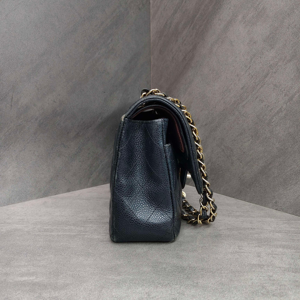 Chanel/Chanel Medium Black Gold Framboise Pebbled Leather 18K No Card Included