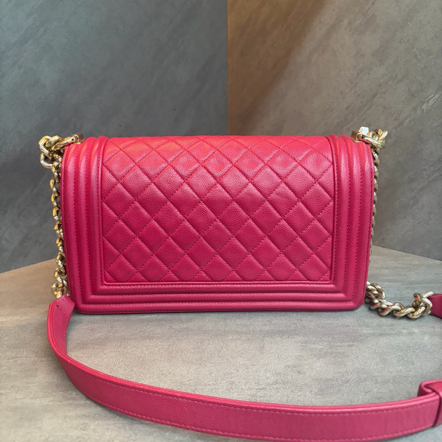 Chanel leboy fuchsia pink, 23 series with authenticity card, structured silhouette, clean interior, in stock