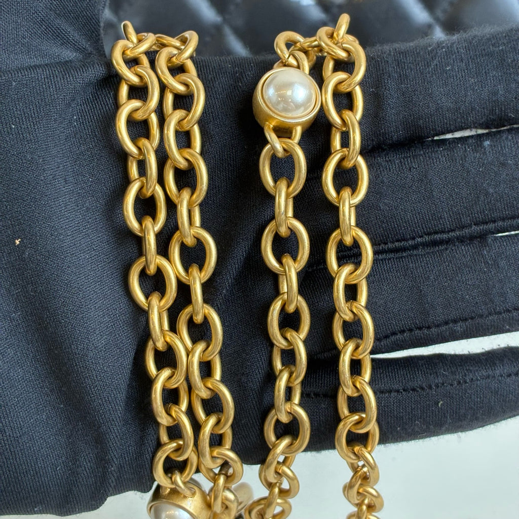 Chanel 99 New Chip Version Black and Gold Enamel Gemstone, Pearl Chain WOC Size 17*10