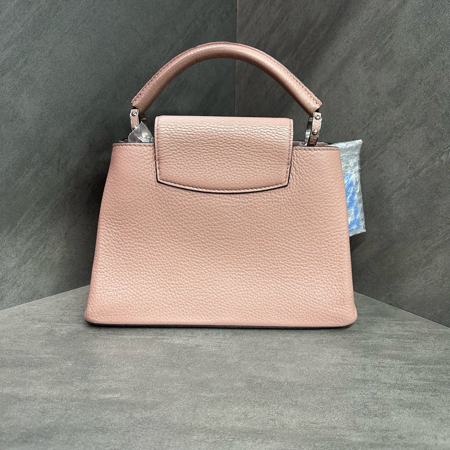 LV Louis Vuitton Capucines BB Pink Leather Silver-tone Handle Shoulder Bag with 2015 Serial Code
