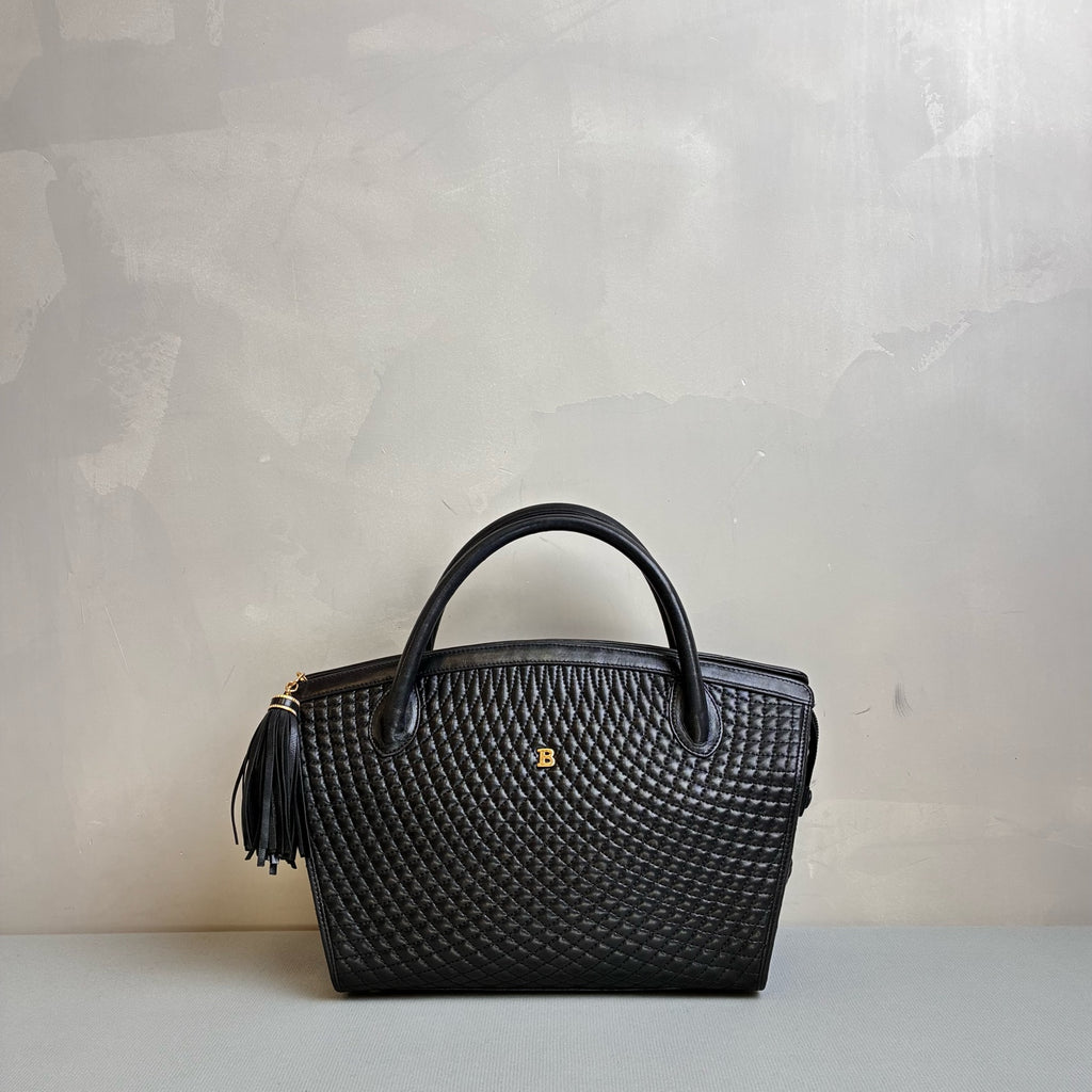 BALLY Black Gold Diamond Pattern Handbag Like New Size: Width at Top 34 cm, Width at Bottom 25 cm, Height 21 cm