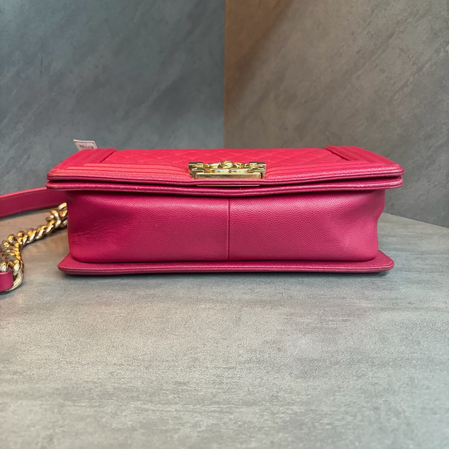 Chanel leboy fuchsia pink, 23 series with authenticity card, structured silhouette, clean interior, in stock