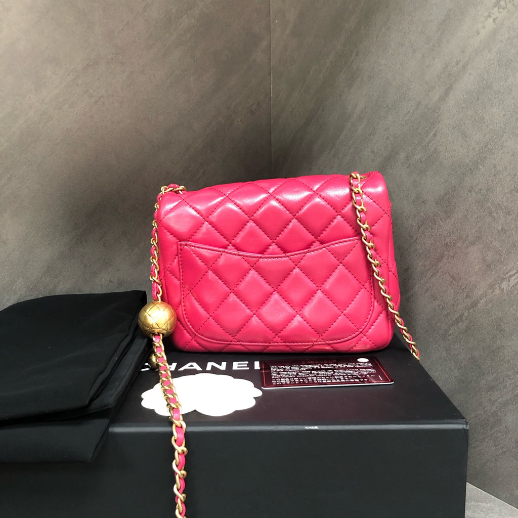 Full set of Chanel Classic Flap with gold-tone hardware square, deep rose pink, 29 serial code, with authenticity card, partial protective film intact