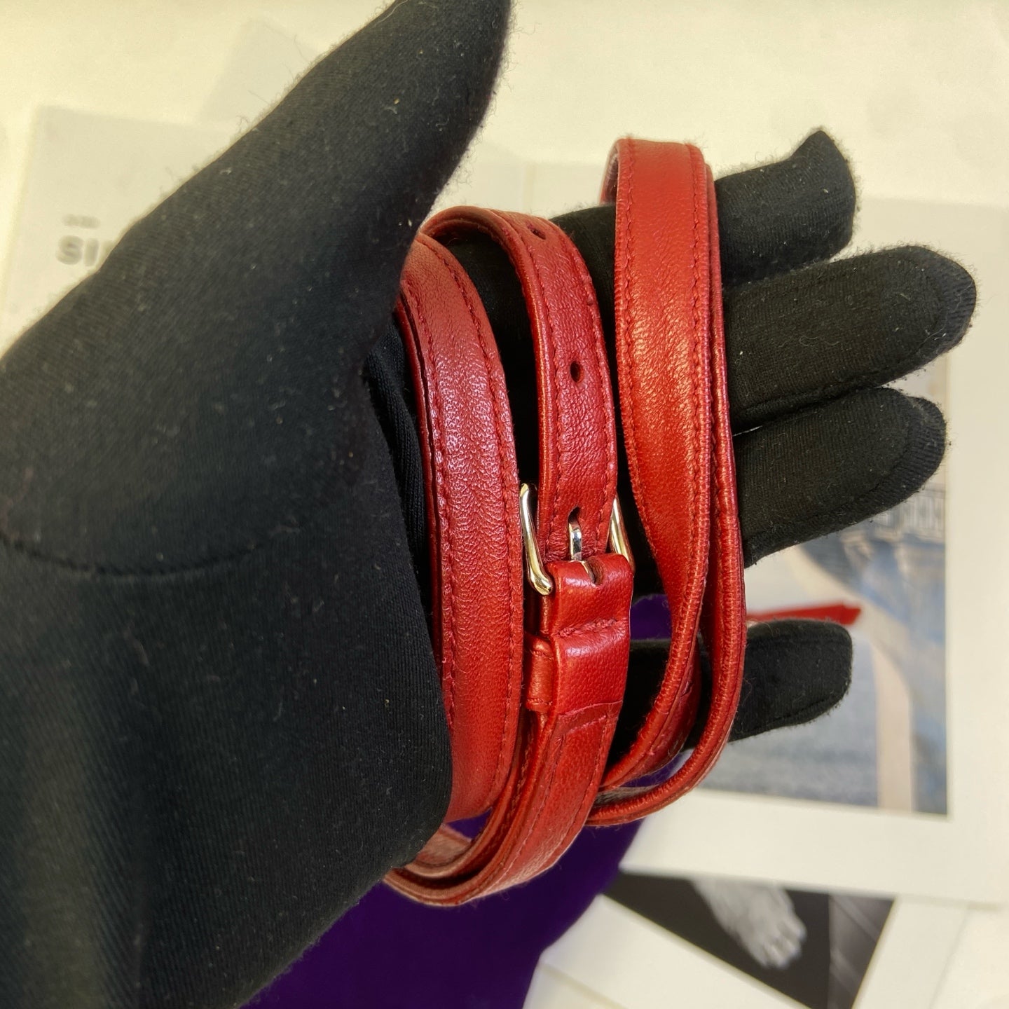 Miu Miu Color-Block Shoulder Bag 97% New Size: 29×25 Purple and Red Suede Material