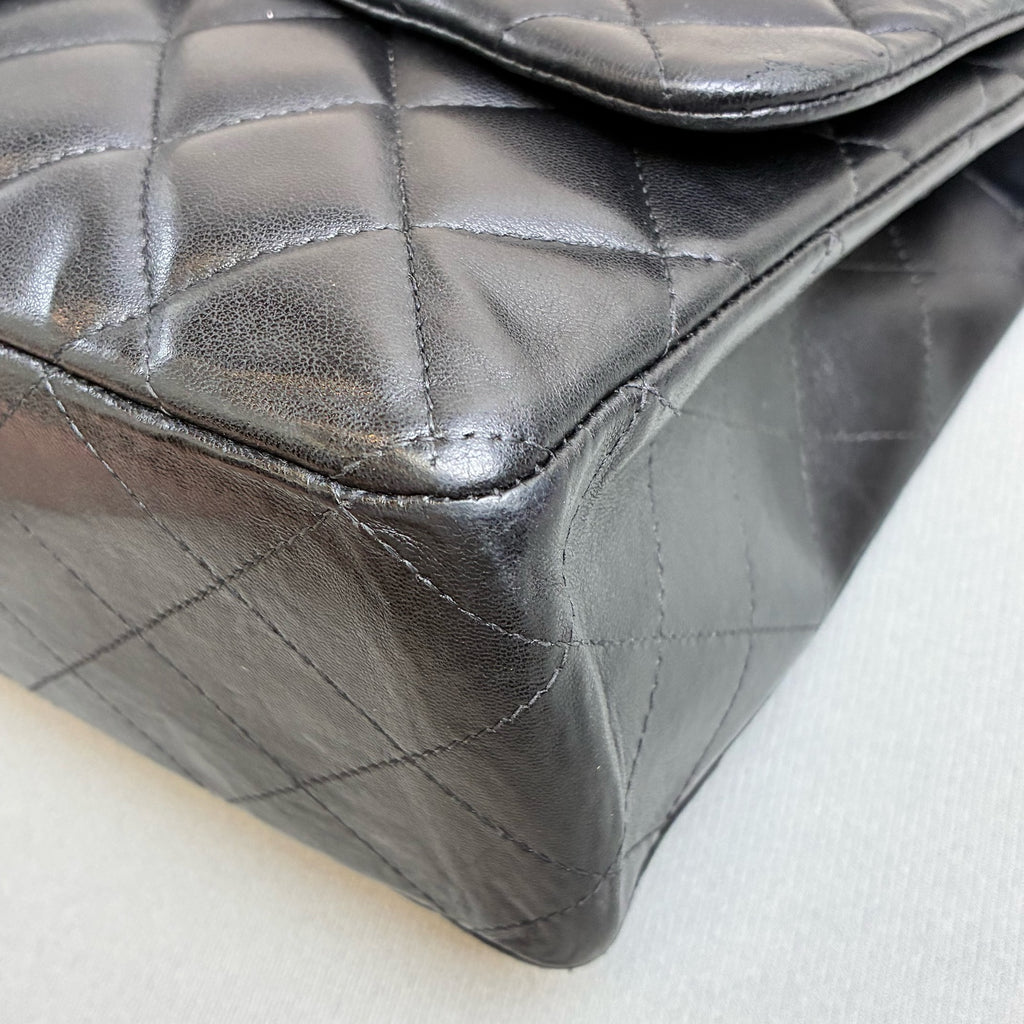 Chanel CF Jumbo Single Flap Lambskin Black & Silver Size 30cm*21cm 13 Open