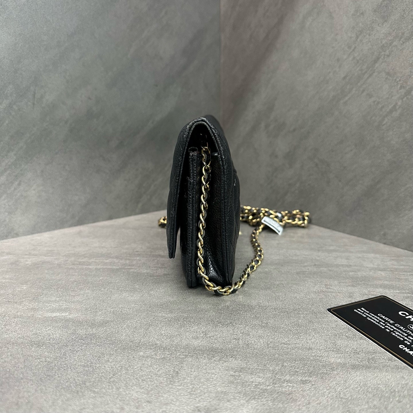 CHANEL Lucky WOC Chain Bag, Black Gold Grained Calfskin, 17 Series