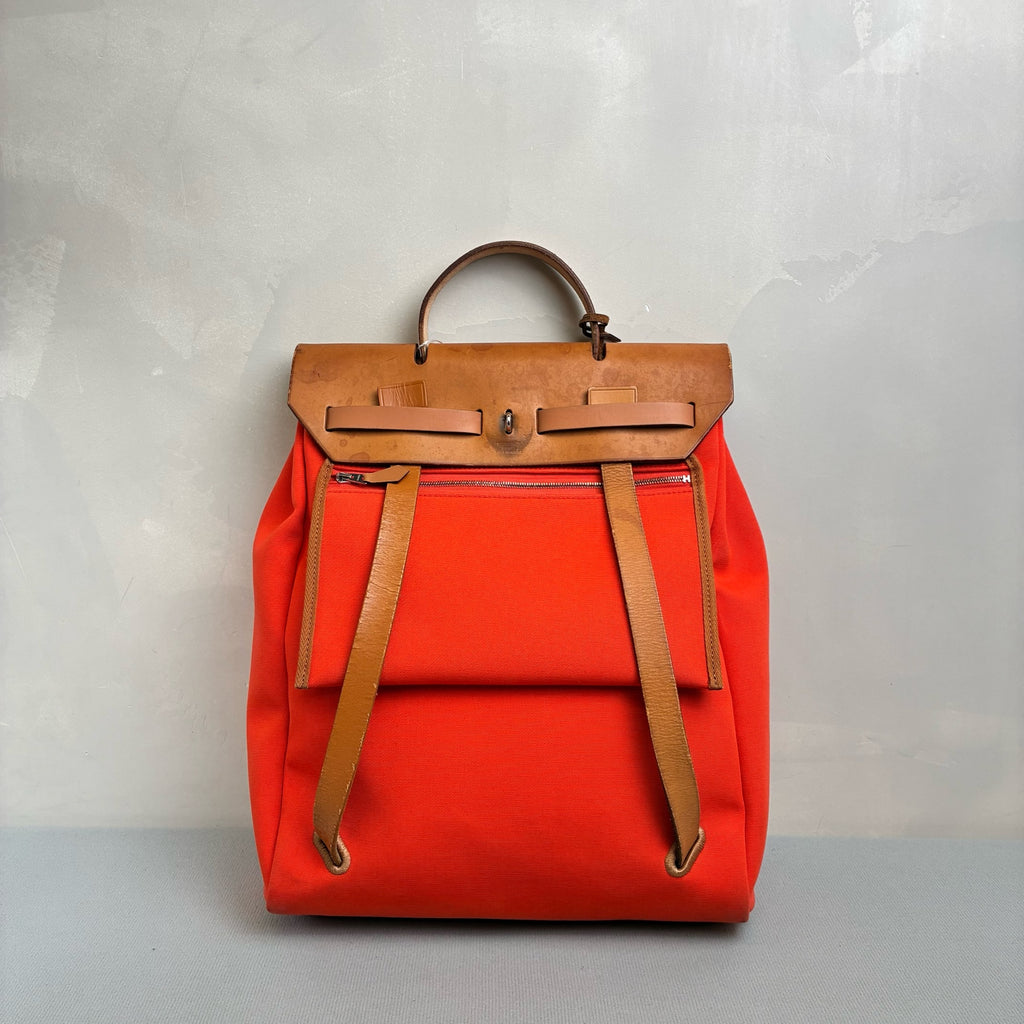 Hermes Herbag Backpack Handbag 95% New Size 30*36 Orange Canvas Frame G
