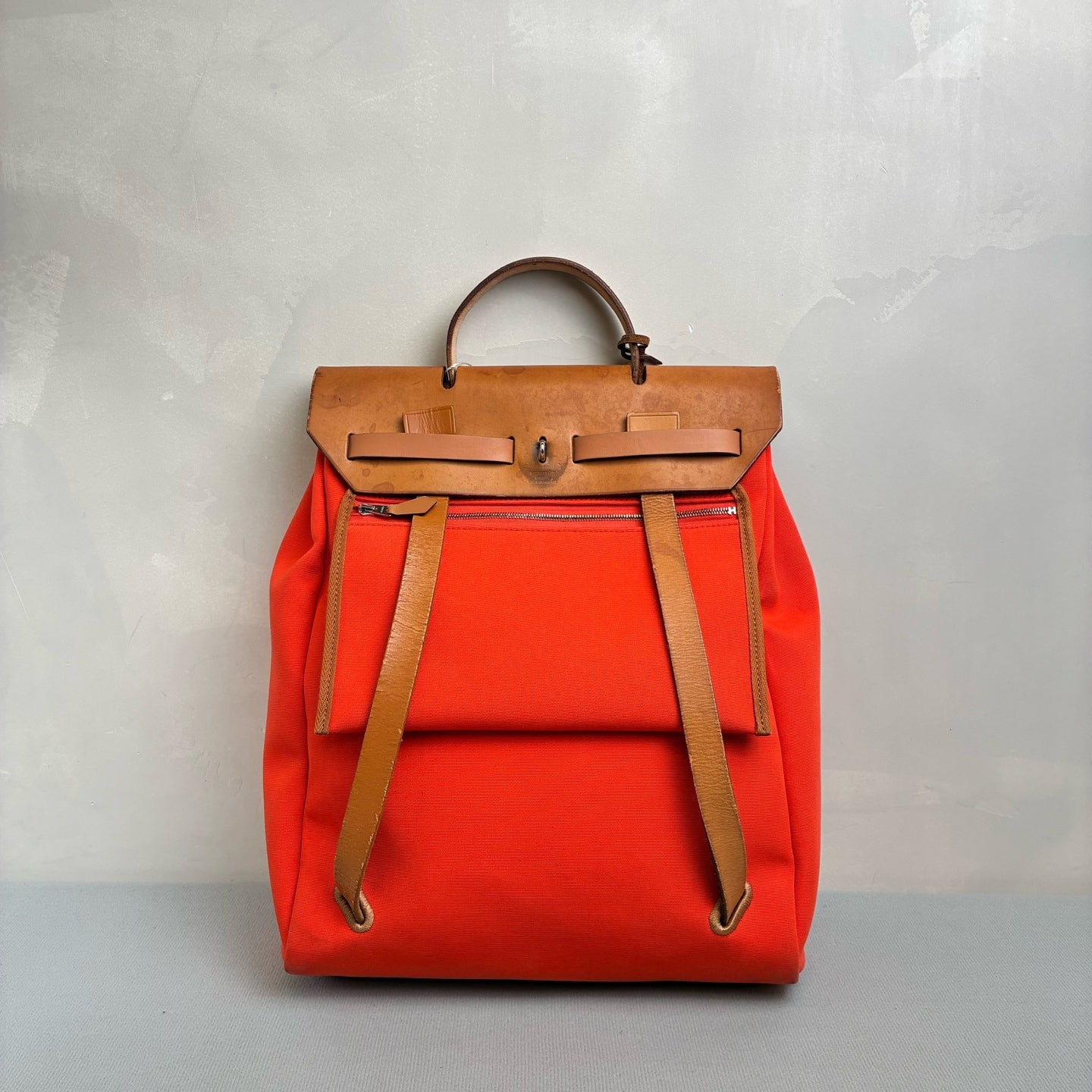 Hermes Herbag Backpack Handbag 95% New Size 30*36 Orange Canvas Frame G