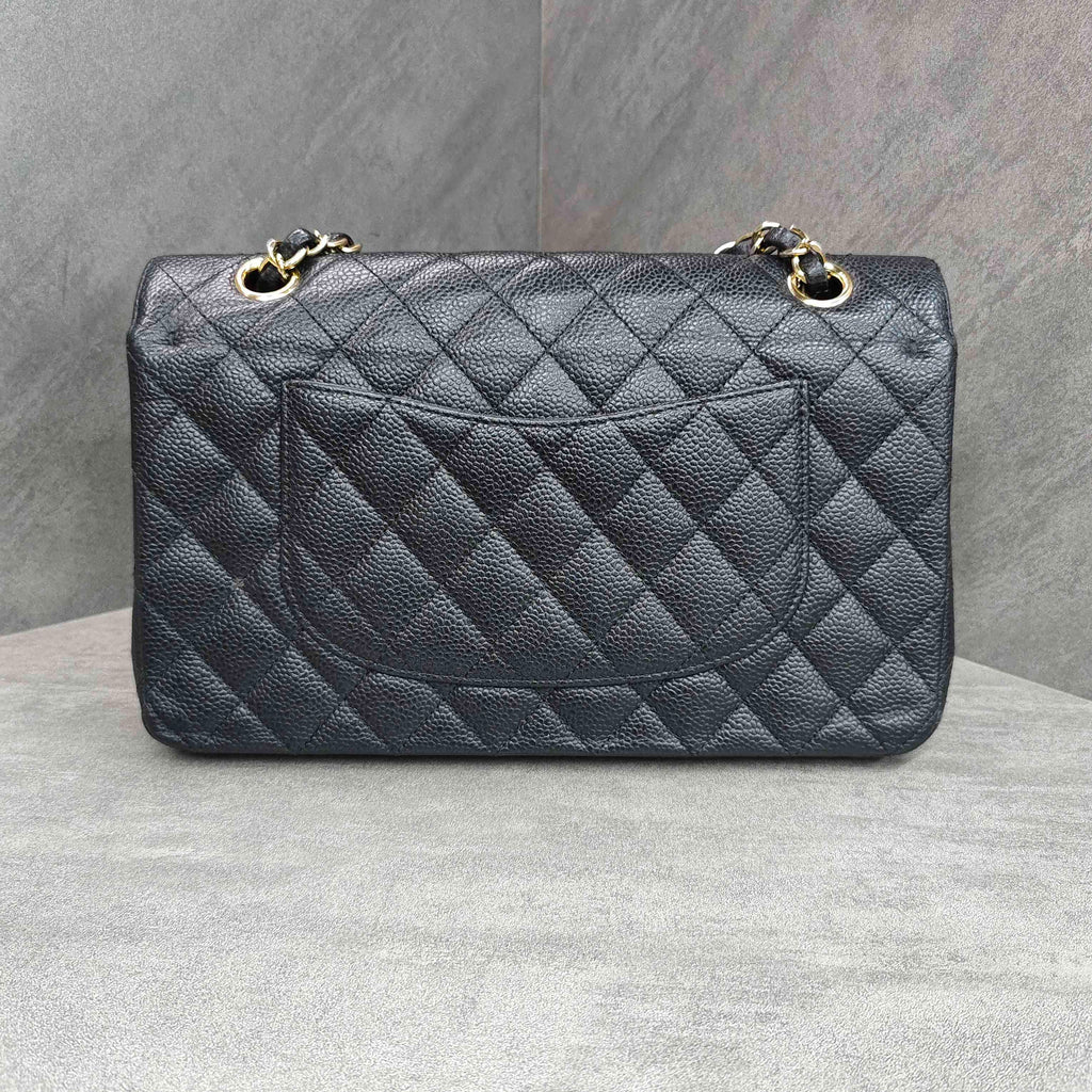 Chanel Medium Black and Gold Litchi Leather Chain Bag CF 17 Series with Card Original Condition