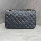 Chanel Medium Black and Gold Litchi Leather Chain Bag CF 17 Series with Card Original Condition