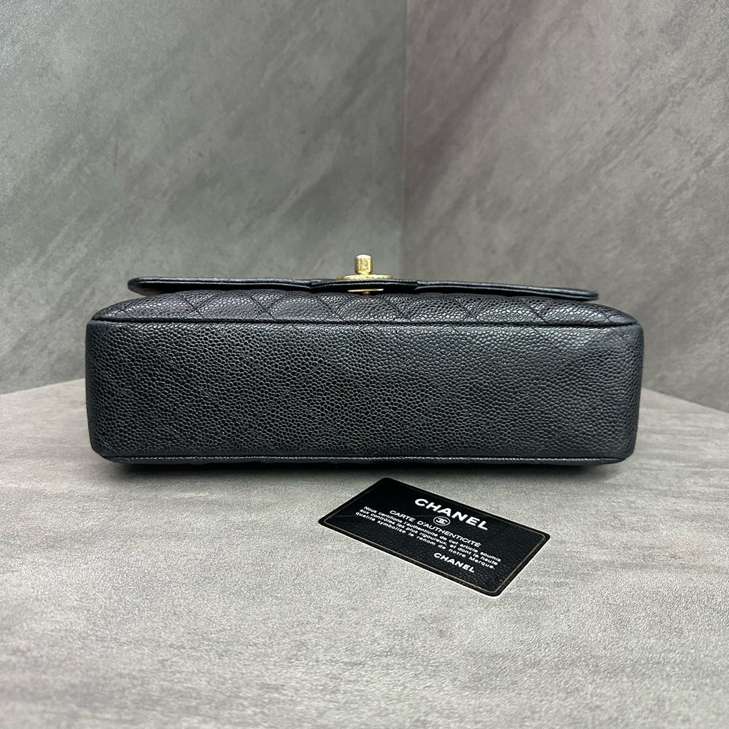 Chanel CF Medium Black Gold Lambskin Chain Bag 17 Open with Card