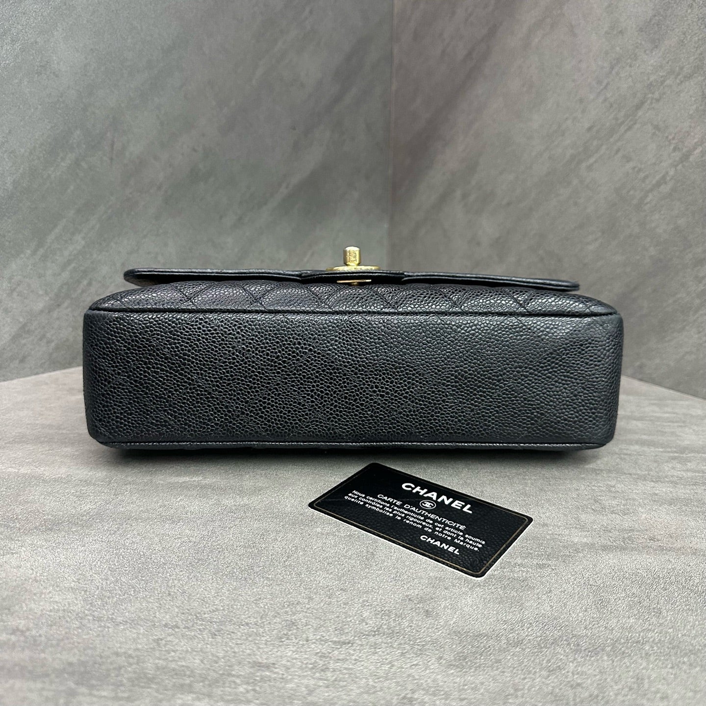 Chanel CF Medium Black Gold Lambskin Chain Bag 17 Open with Card