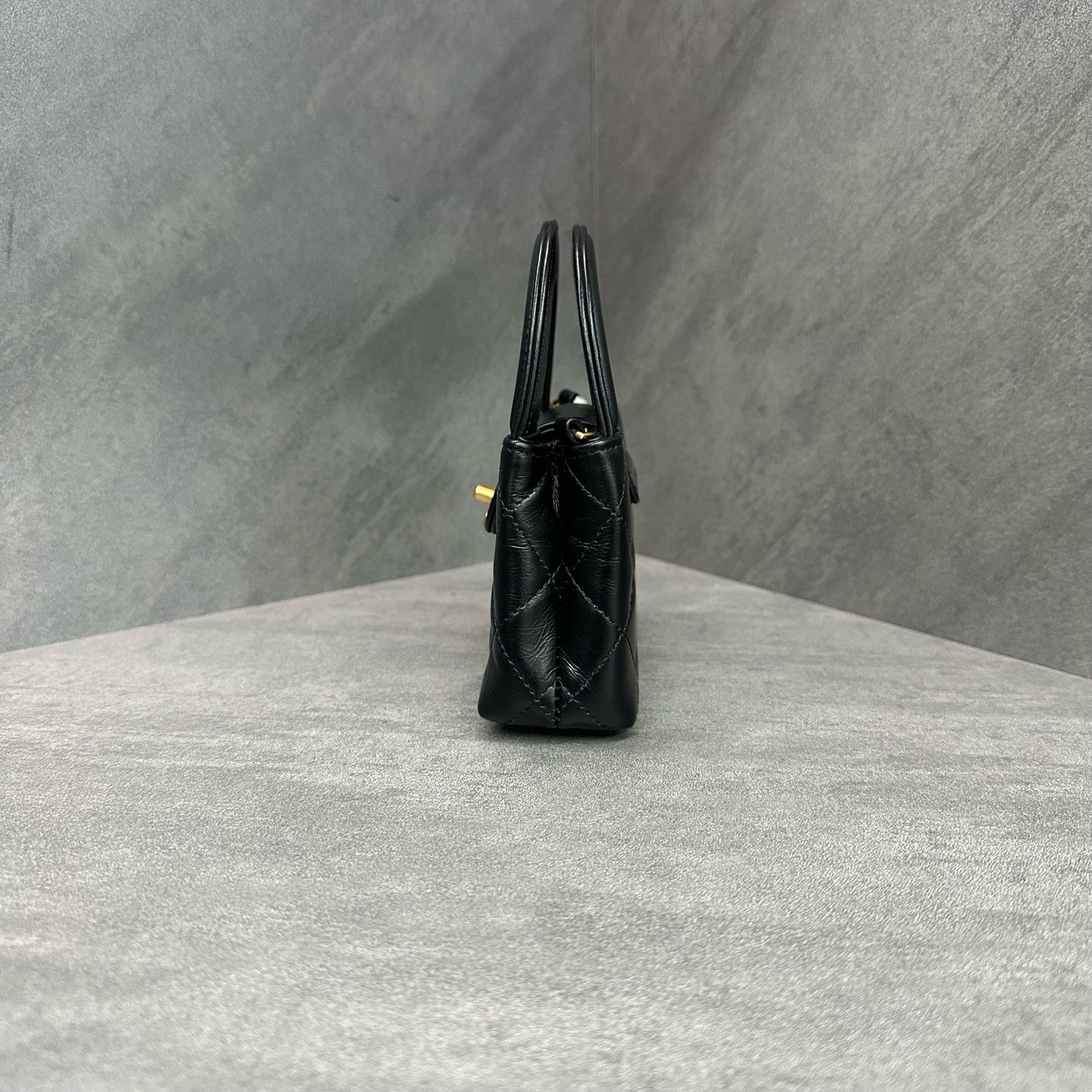 Chanel Kelly Mini Black and Gold Leather Chain Bag with Chip Version