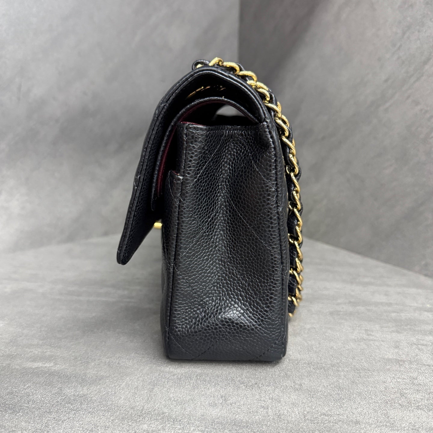 Chanel Medium Classic Flap, Black Gold, Caviar Leather, 27-series, with authenticity card, original condition, perfect shape