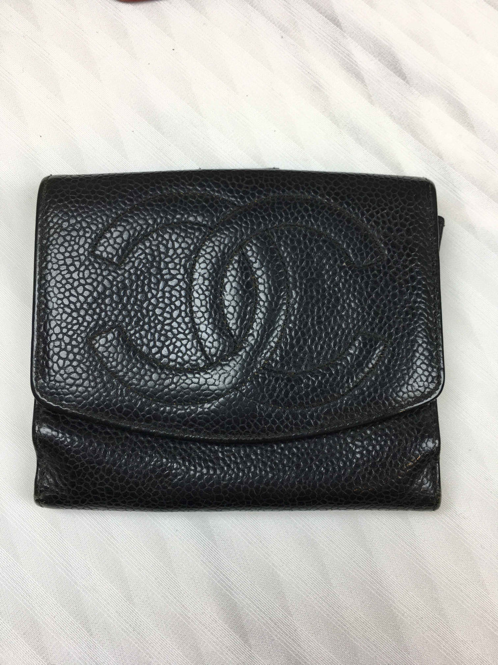 Chanel / Vintage Small Card Holder Wallet Black Litchi Grain Cowhide, Size 11×10cm, in excellent condition, logo clear.