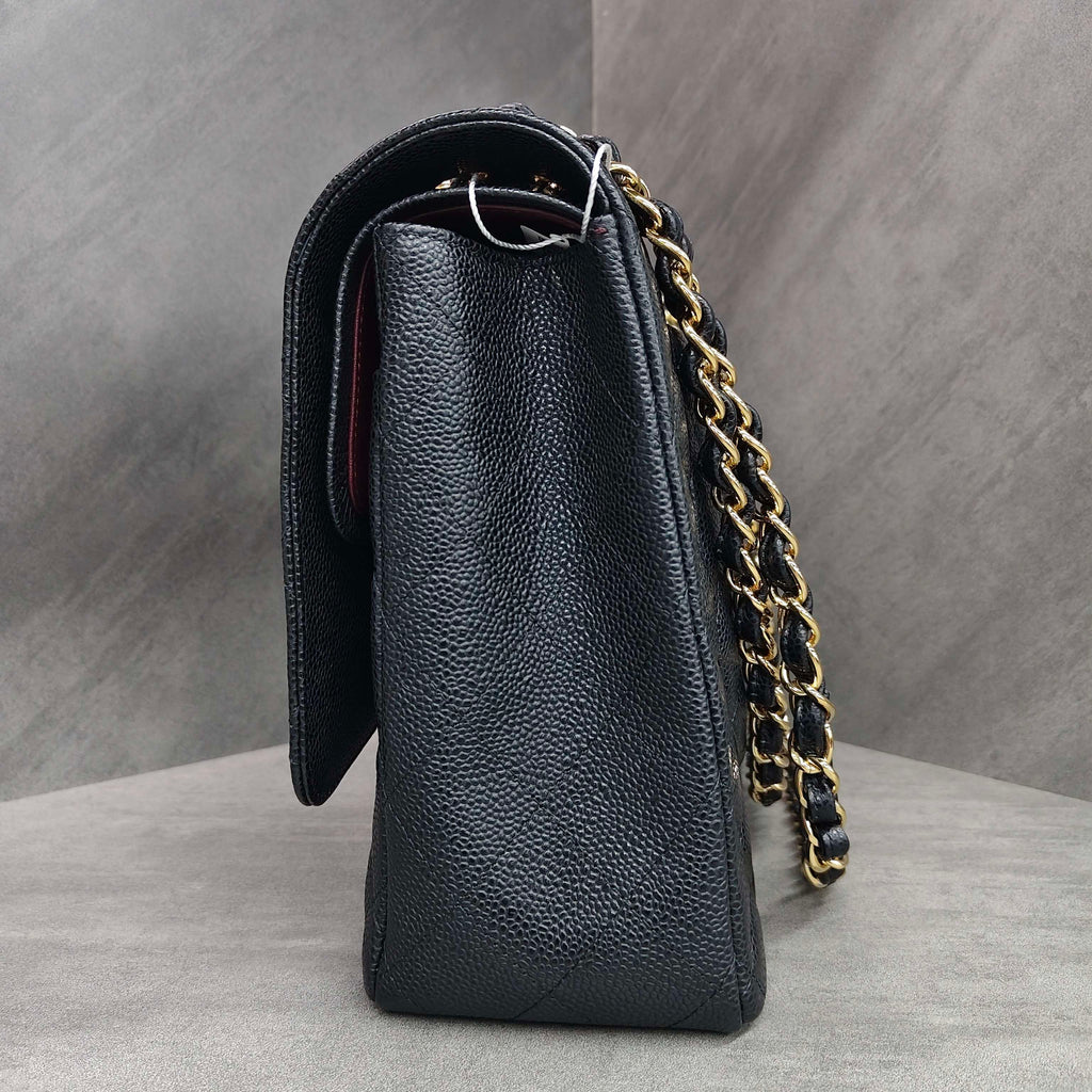 Chanel CF Maxi Black and Gold Litchi Leather 19 Opening with Card and Complete Set