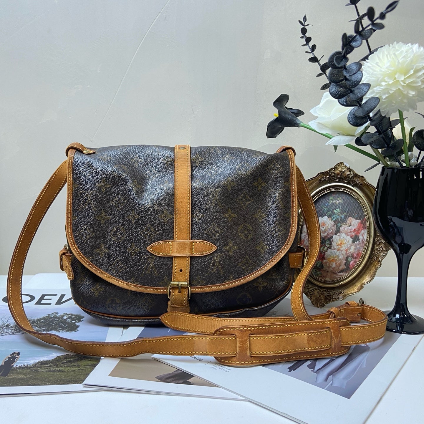 LV/Louis Vuitton Classic Monogram Vintage Small Gemini Shoulder Bag 98% New Size: 28*18*12 Monogram Coated Canvas