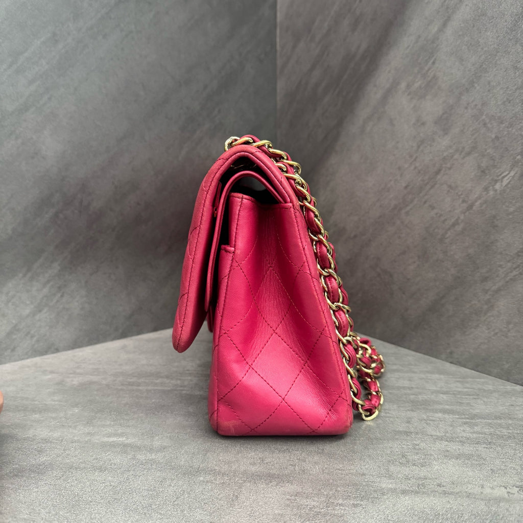 Chanel pink gold-tone lambskin jumbo, 21 series, in stock at a great price