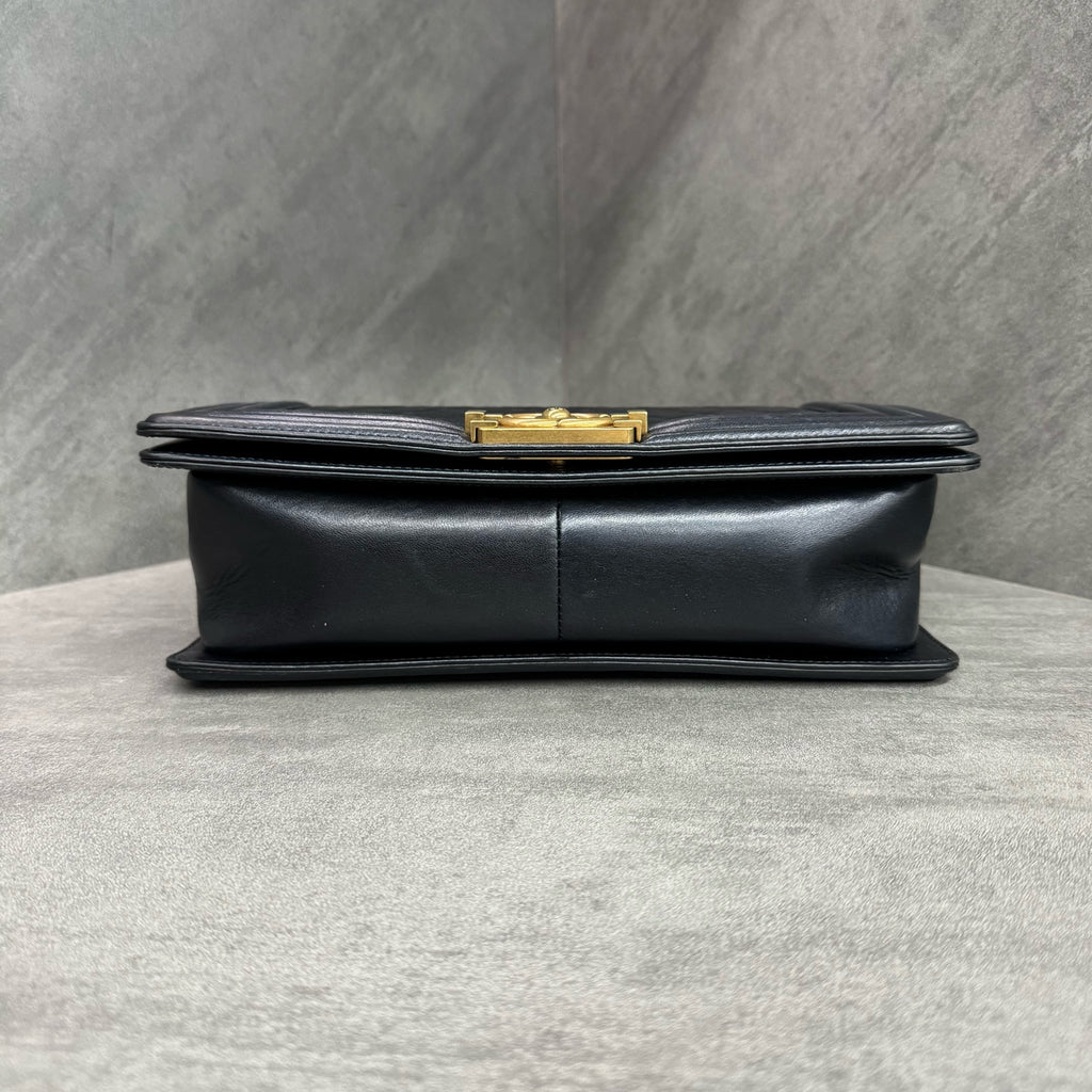 Chanel Black Gold Medium Leboy Lambskin, 19 Series, Structured Shape, Clean Interior, In Stock at Great Price