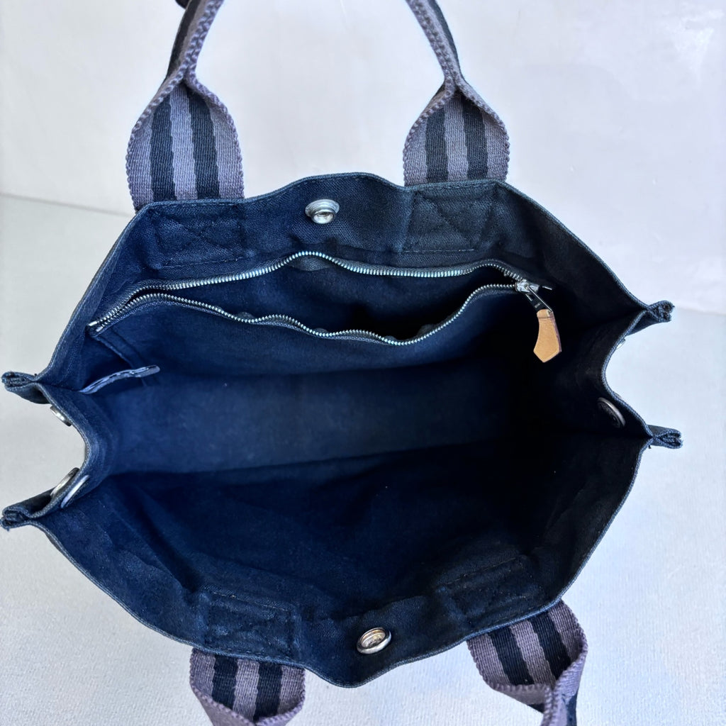Hermes 98% New Black and Gray Canvas Tote Bag Casual Vintage Size 29*22