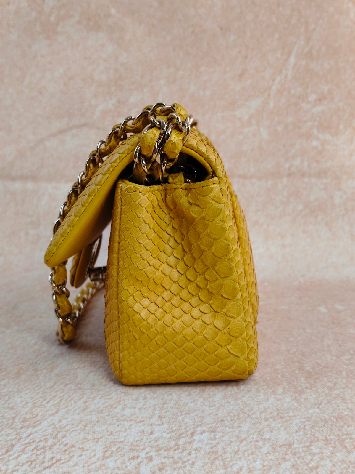 Chanel Yellow Python  Rectangular Classic Single Flap