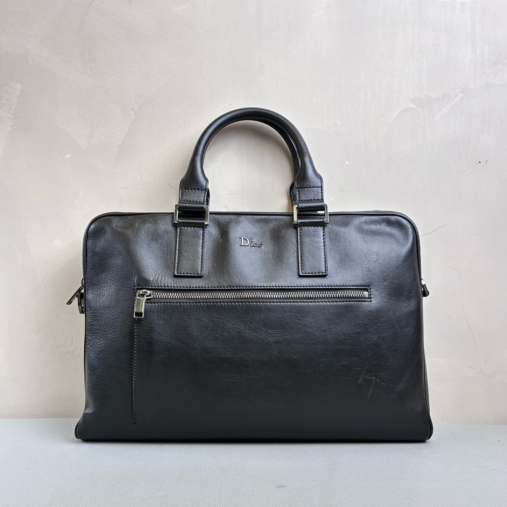 Dior Homme Black Full Leather Briefcase 98% New Size 39×30