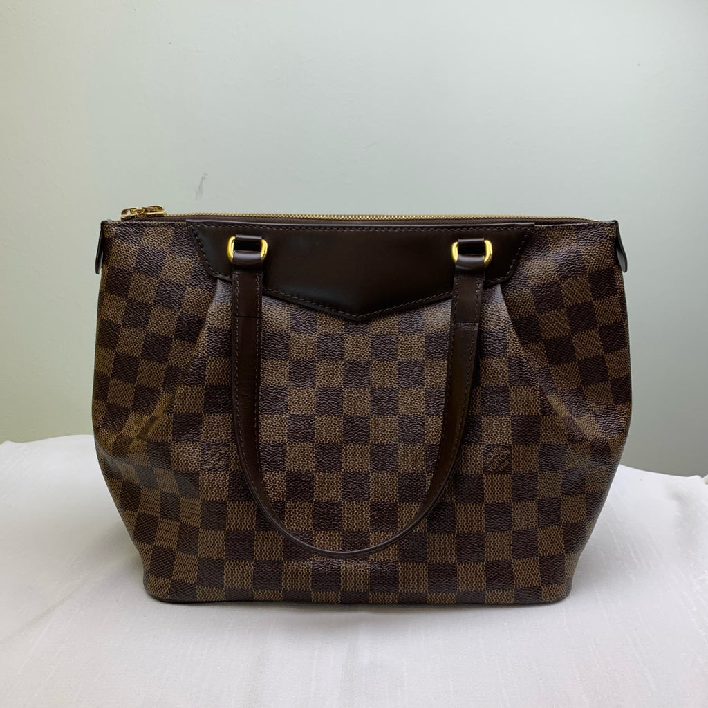 LV/Louis Vuitton Damier Checker Pattern Zip Closure Handbag Shoulder Bag in Brown Leather Dimensions: Approximately 30*27*17 cm