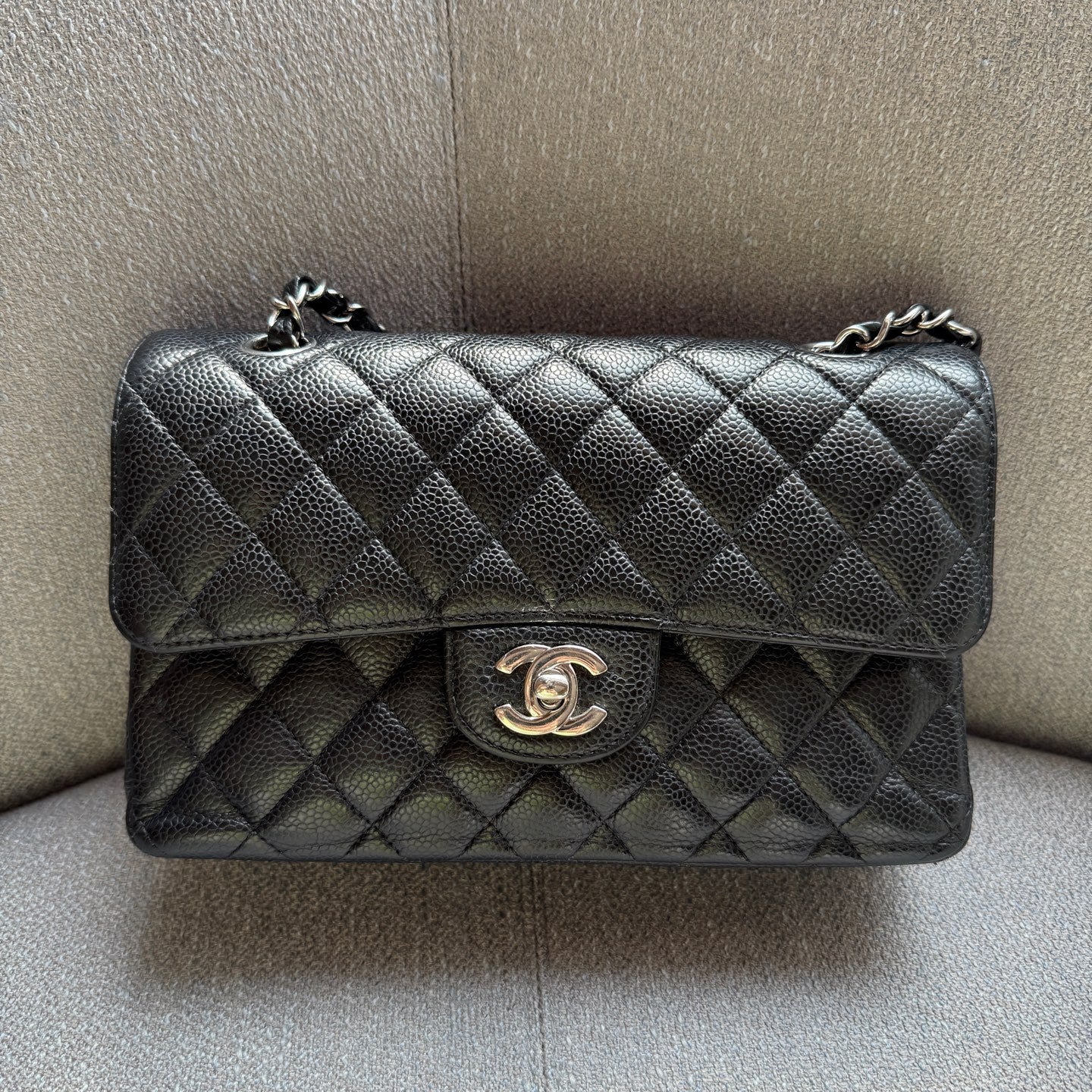 Chanel CF Small, Black and Silver Caviar Leather, Microchip Version