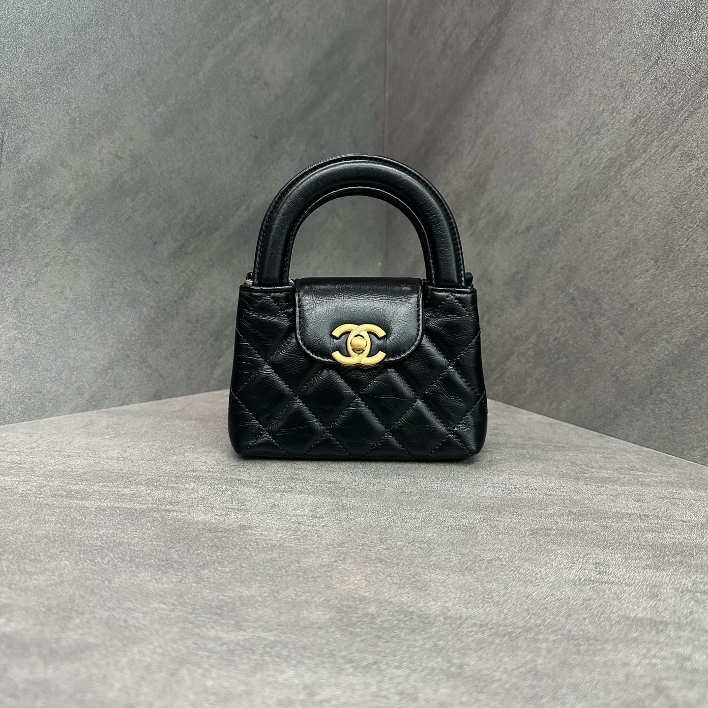 Chanel Kelly Mini Black and Gold Leather Chain Bag with Chip Version