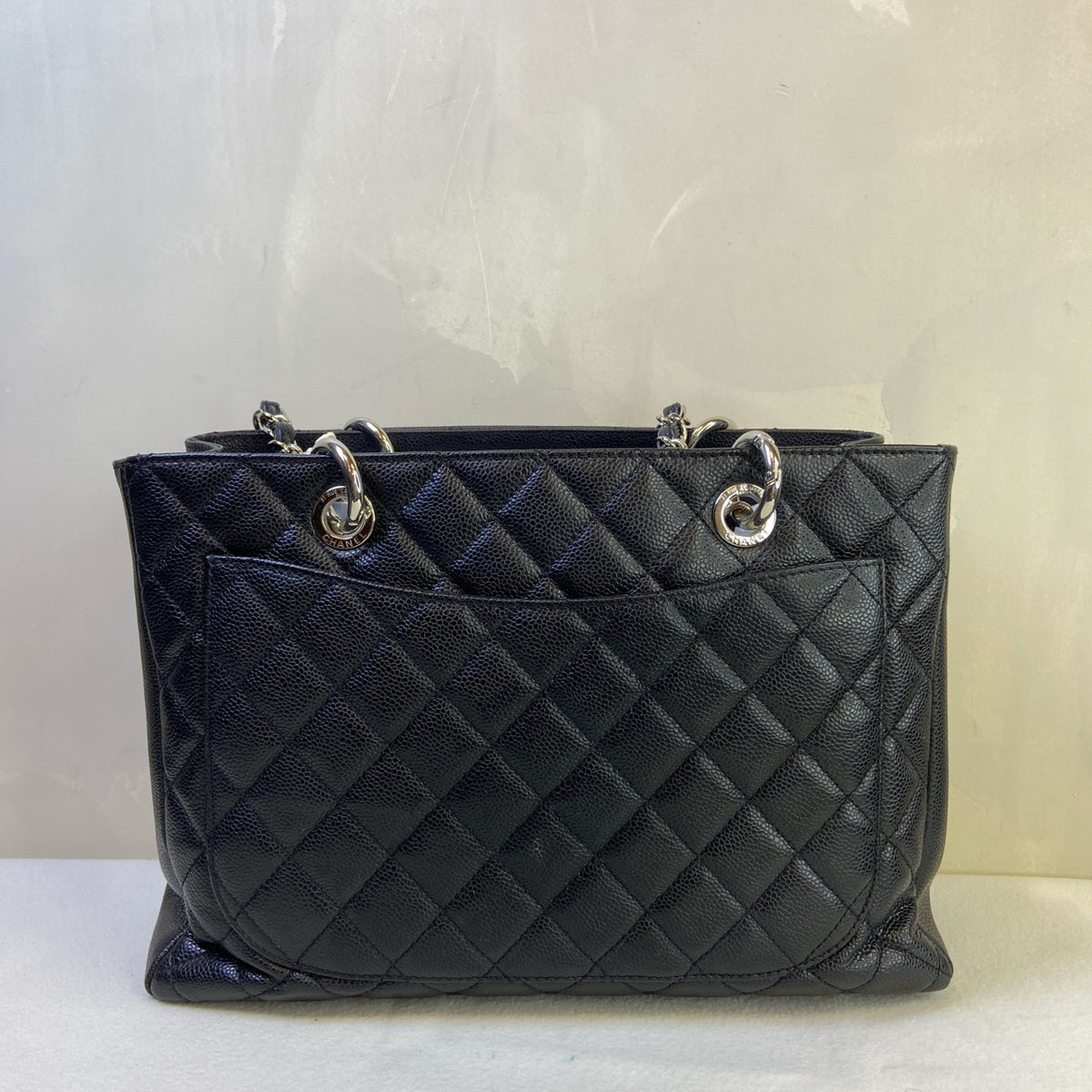 Chanel Black Silver Litchi Leather GST Chain Shoulder Bag Size 32.5*24  13-opening